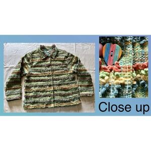 Anii By Natural Women XL Multi Color Textured Fringe Cotton Button Up Jacket